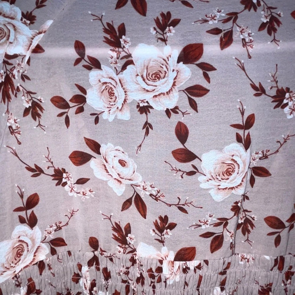 American Eagle Sheer Smocked Babydoll Top Size Small Blush Floral Boho Preppy - Picture 3 of 7